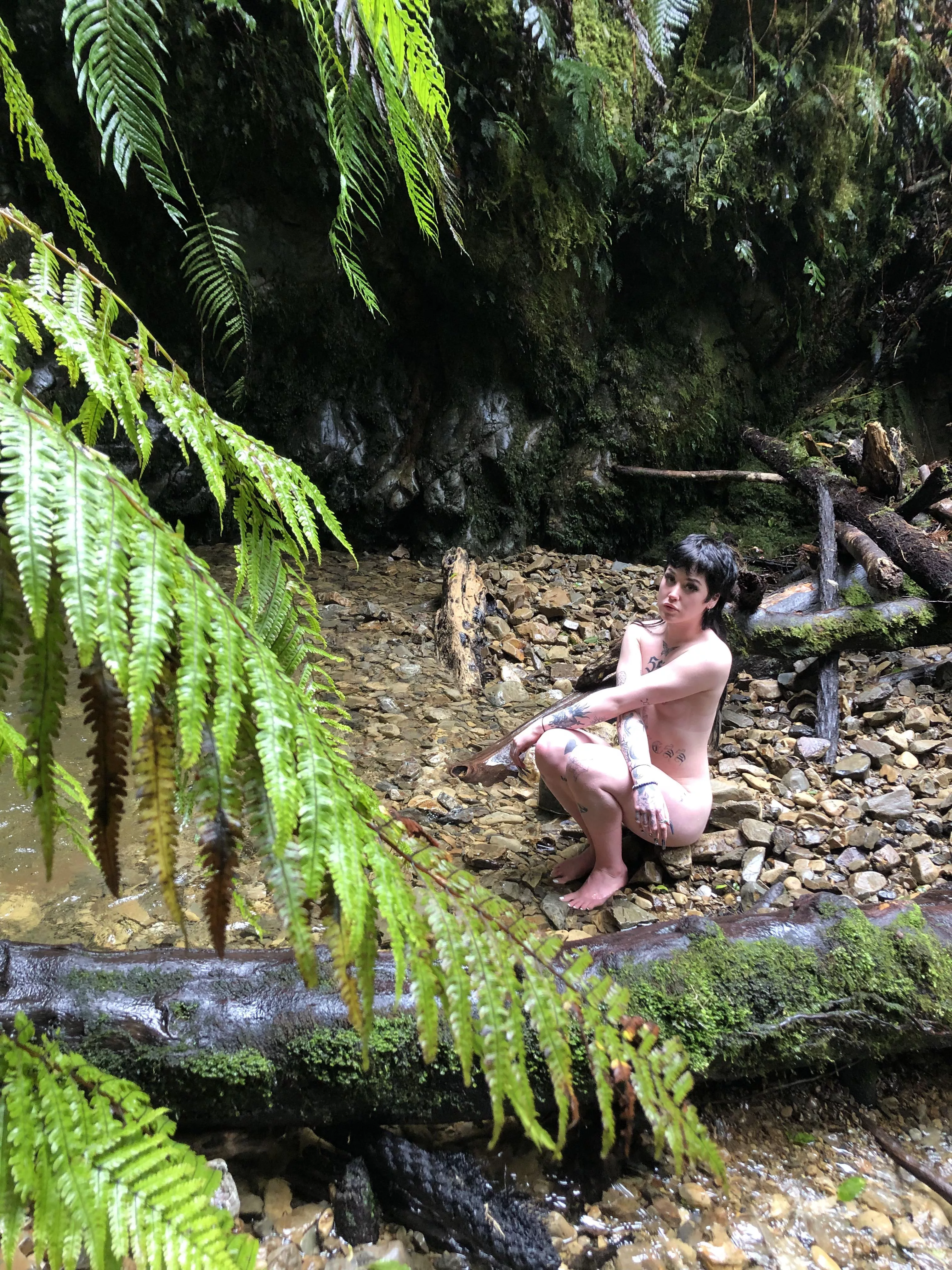 Naked goth bitch in her natural habitat