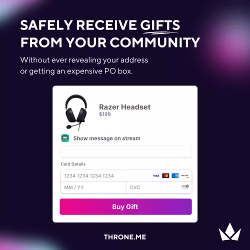 Hey r/Twitch! We built Throne, the privacy-first wishlist for creators. We recently added Twitch overlays, chatbot integrations, crowdfunded gifts, and plenty of customization options. Comment to receive an invite code to skip the waitlist!