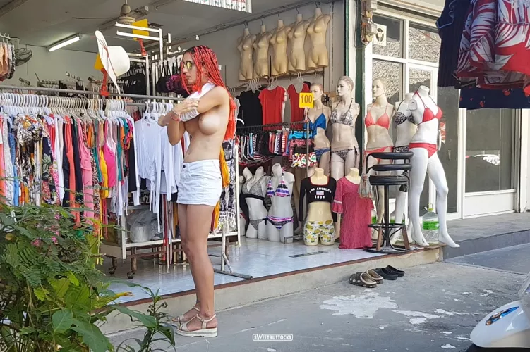 Risky public nudity