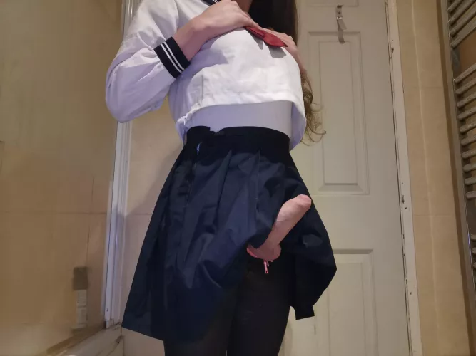 This school girl has a secret hidden under her skirt