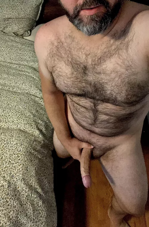 You can see my beard and also my boner, now get on this bed so I can make you a moaner.