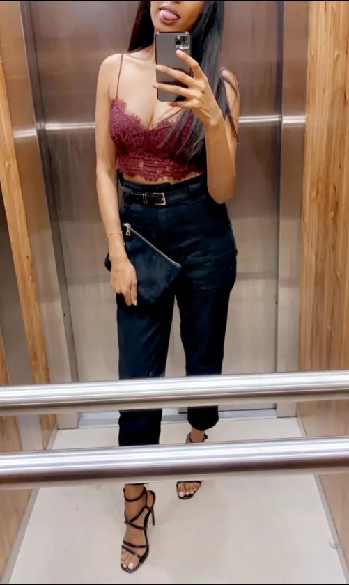 My slut wife loves being told what to do. What’s the first thing you would say to her if you were stuck in this lift together?