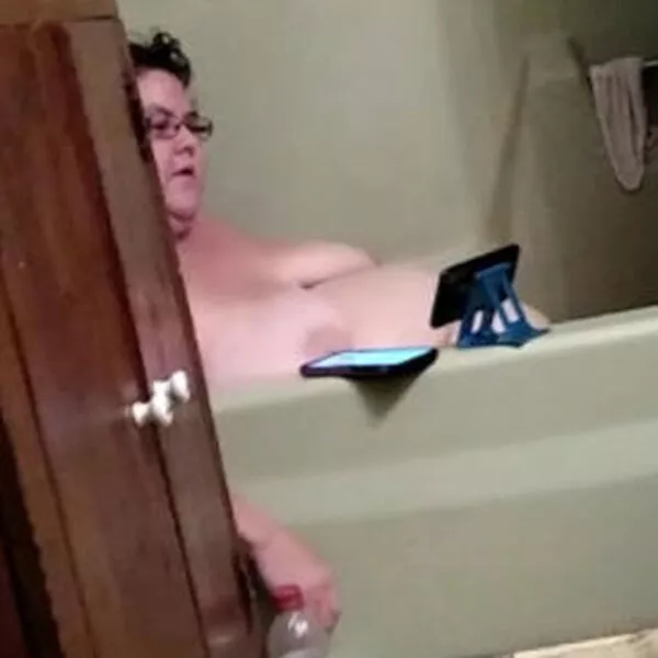 She is watching her phone and my phone is watching her. 😂