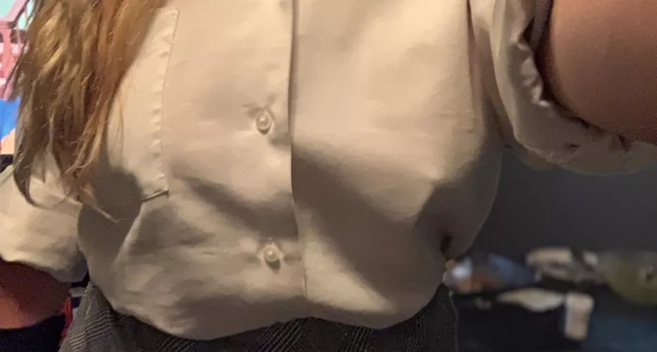 went braless in a white dress shirt and plaid skirt… can you see my nipples? 🤭