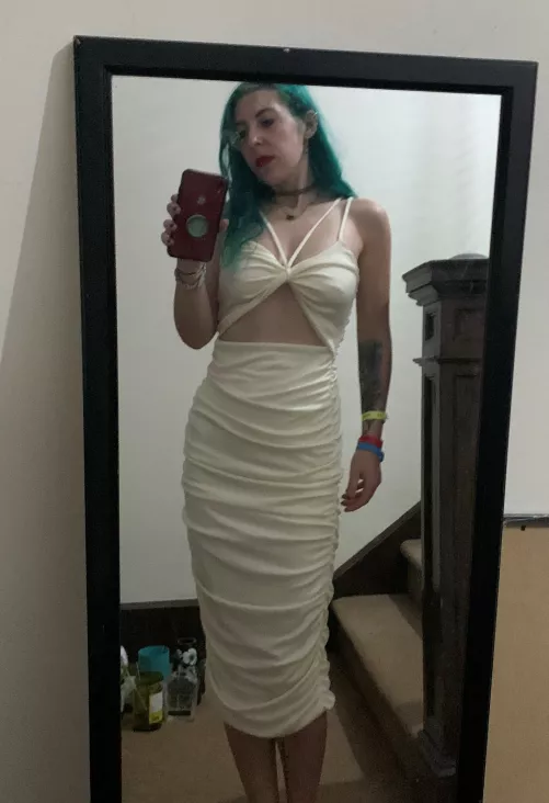 Pokies in a white dress