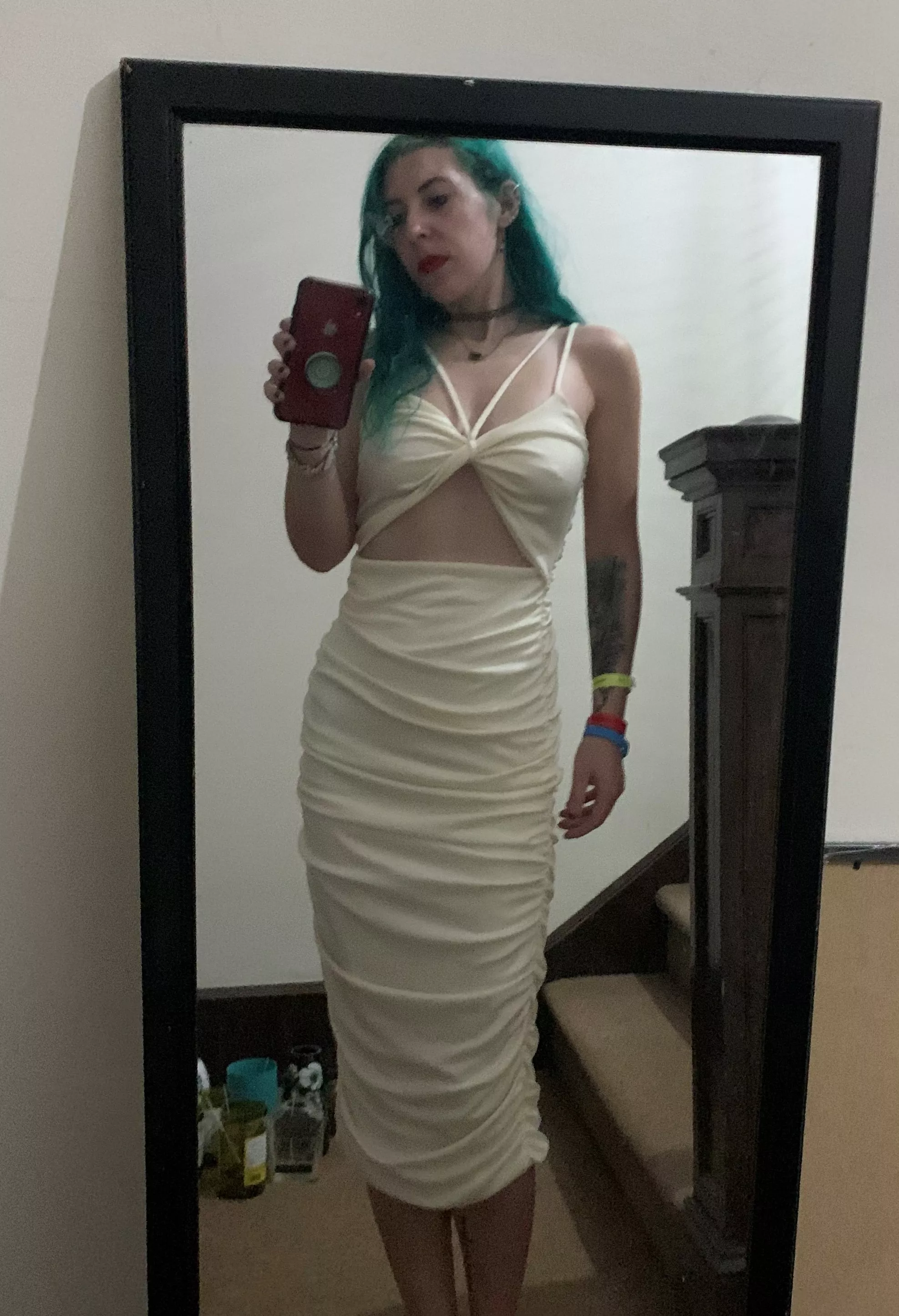 Pokies in a white dress