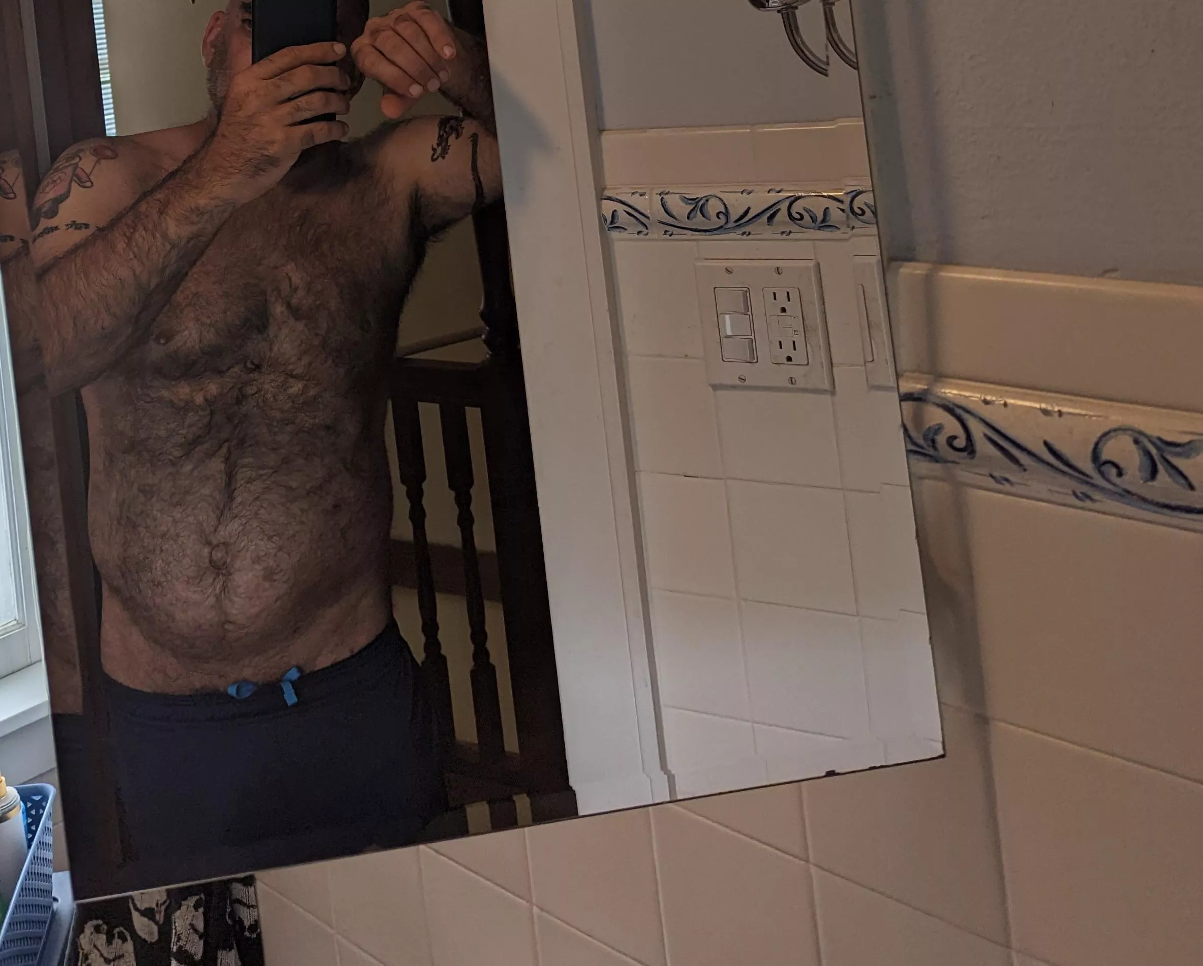 forearms and the rest of me for once since I usually don't show my whole body lol no idea of this is a decent pic or not though