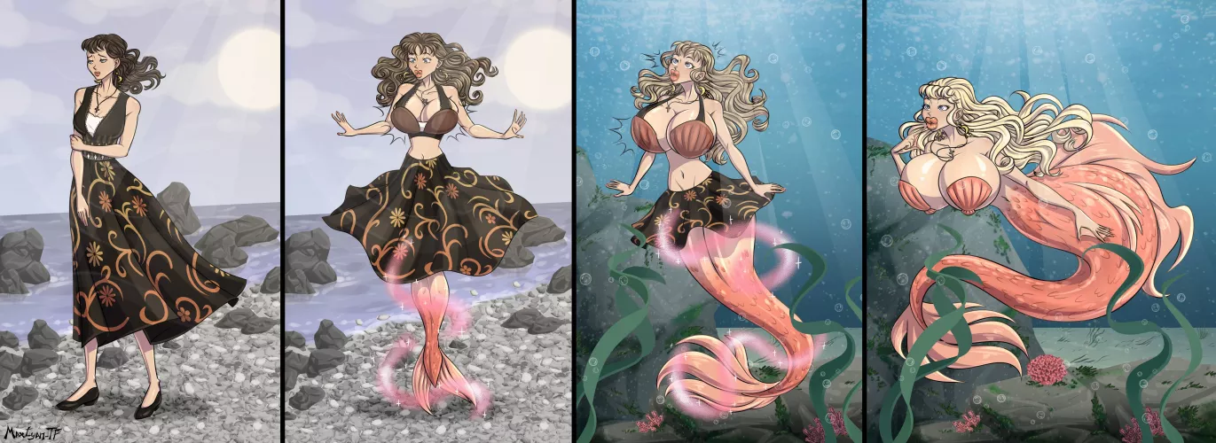Transformation To Bimbo Mermaid - F to mermaid, bimbofication, breast expansion - Maxtyan-TF