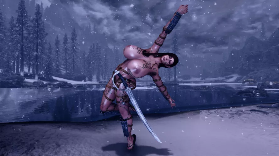 Lillivineth frolicking in the wilds, living up to the Bosmer stereotype. As a Wood Elf, she is actually contractually obligated to do this. The nudity was completely optional though.