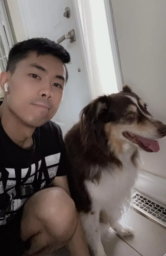 The closest to a selfie I can get with my dog slightly facing the camera 😂