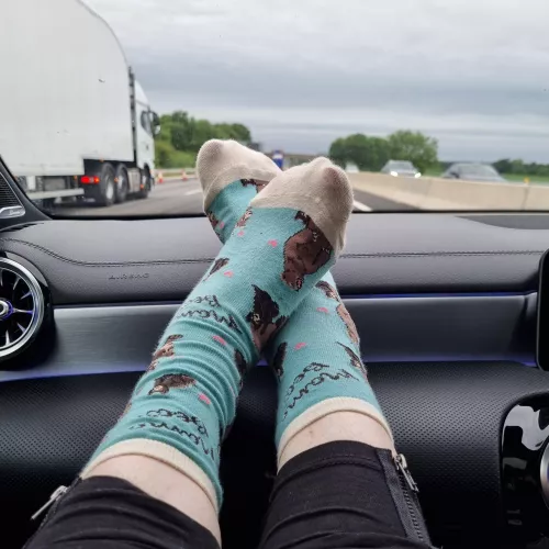 long car journey = feet up & socks out 😍