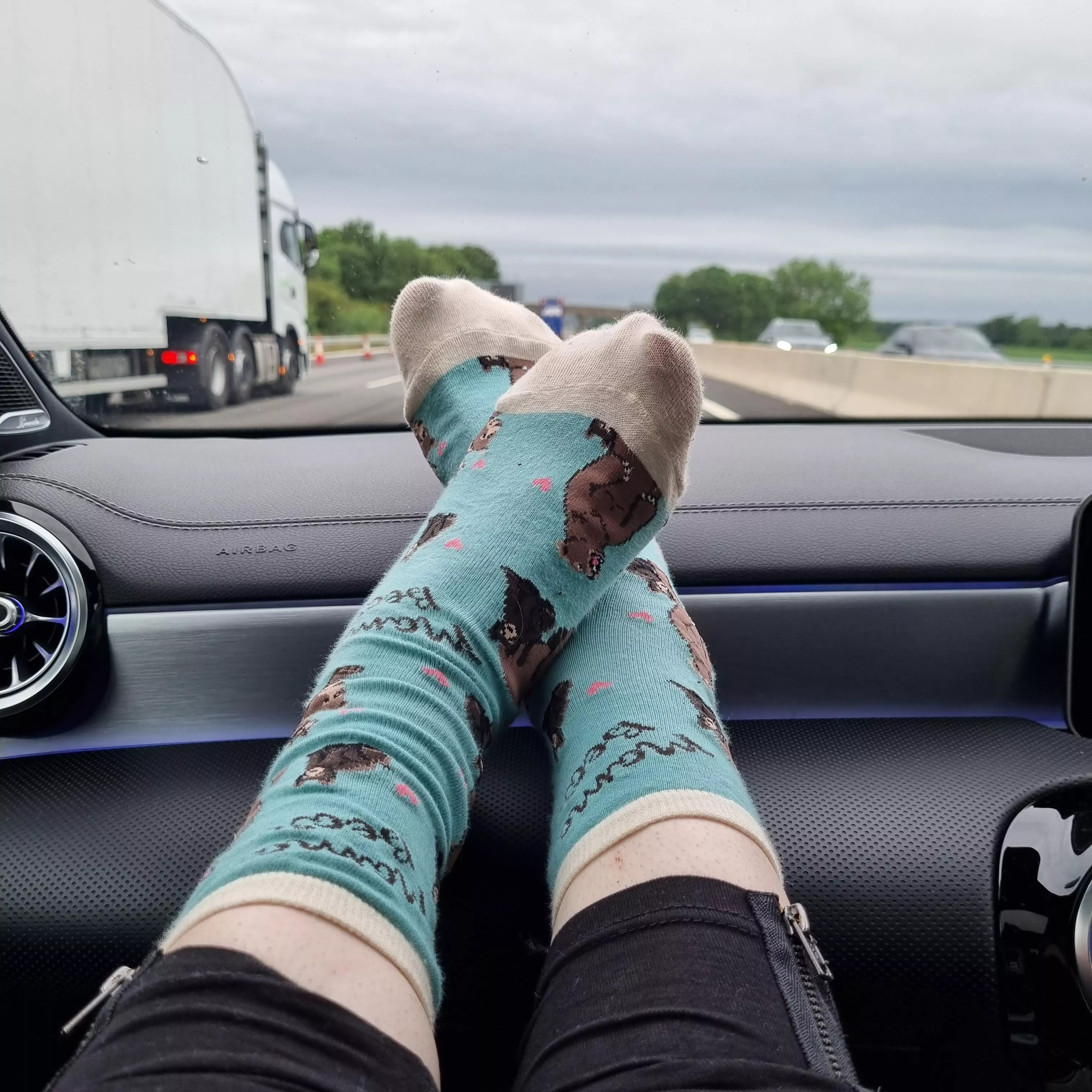 long car journey = feet up & socks out 😍