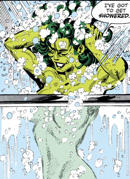 She-Hulk in the shower [Sensational She Hulk #40]