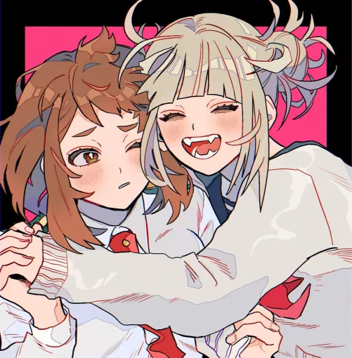 Ochako radiating tired boyfriend energy with her partner Toga (yumei) [My Hero Academia]