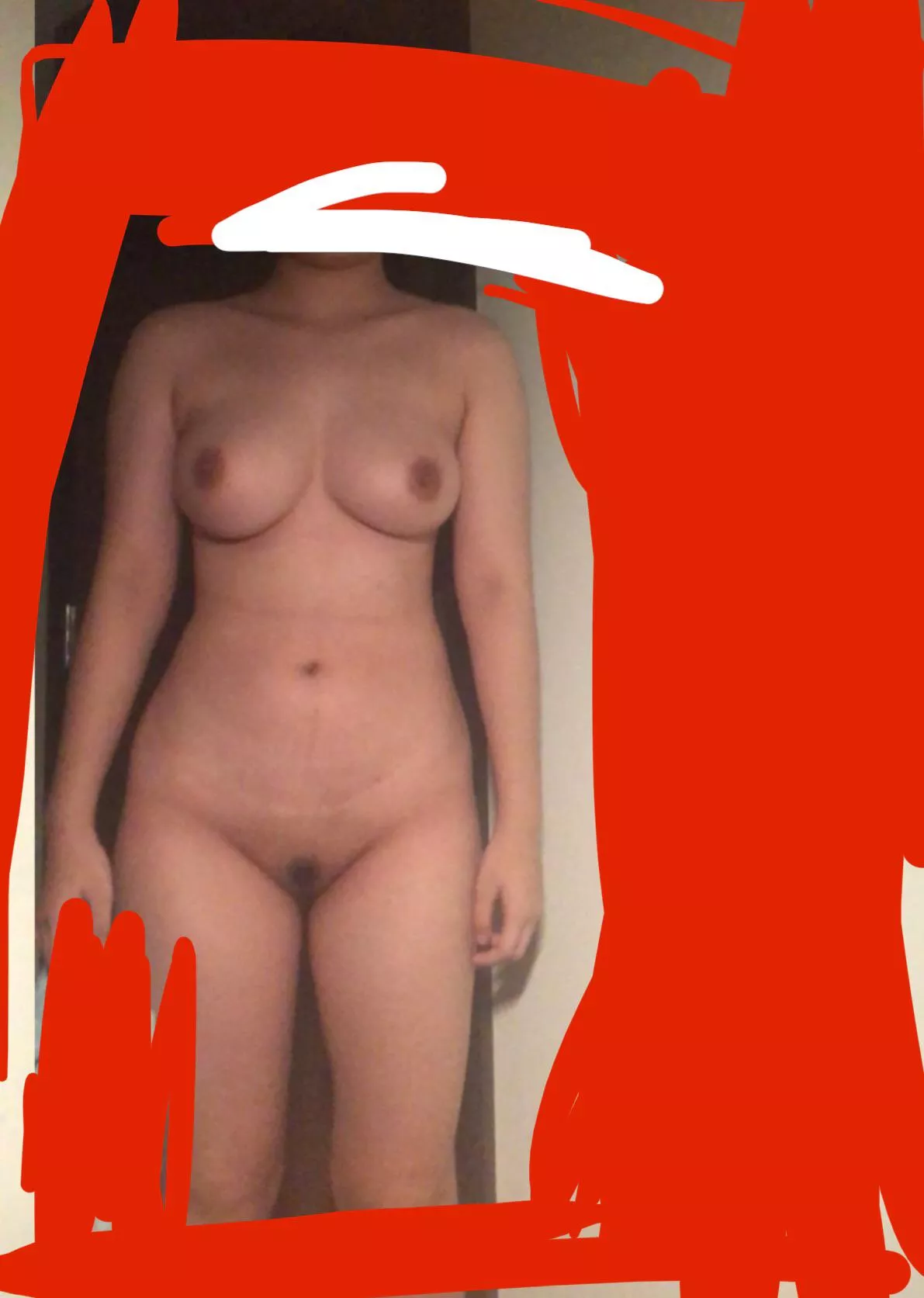 F19,135lbs,5’3. Dislike how my shoulders are unbalanced in slant and length and my uneven torso/ waist due to my scoliosis. My boobs are very uneven in terms of fullness, cup and shape. On my way to loose weight