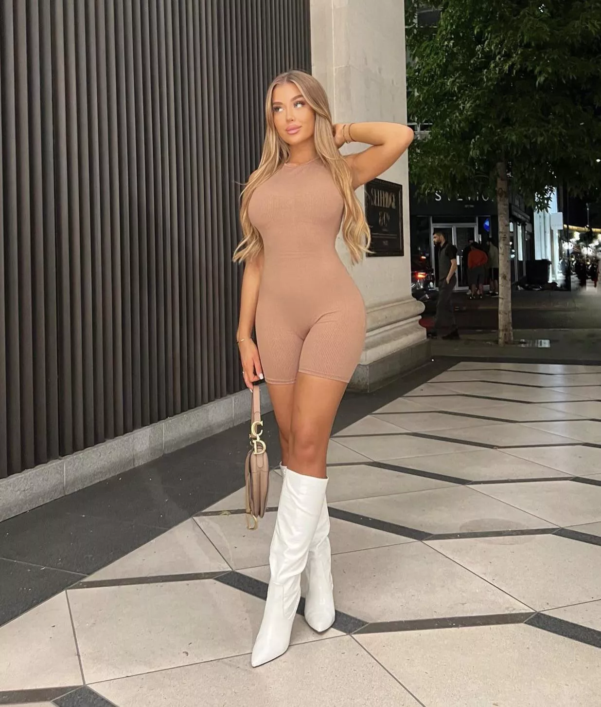 Hot outfit with white boots Hot outfit with white boots