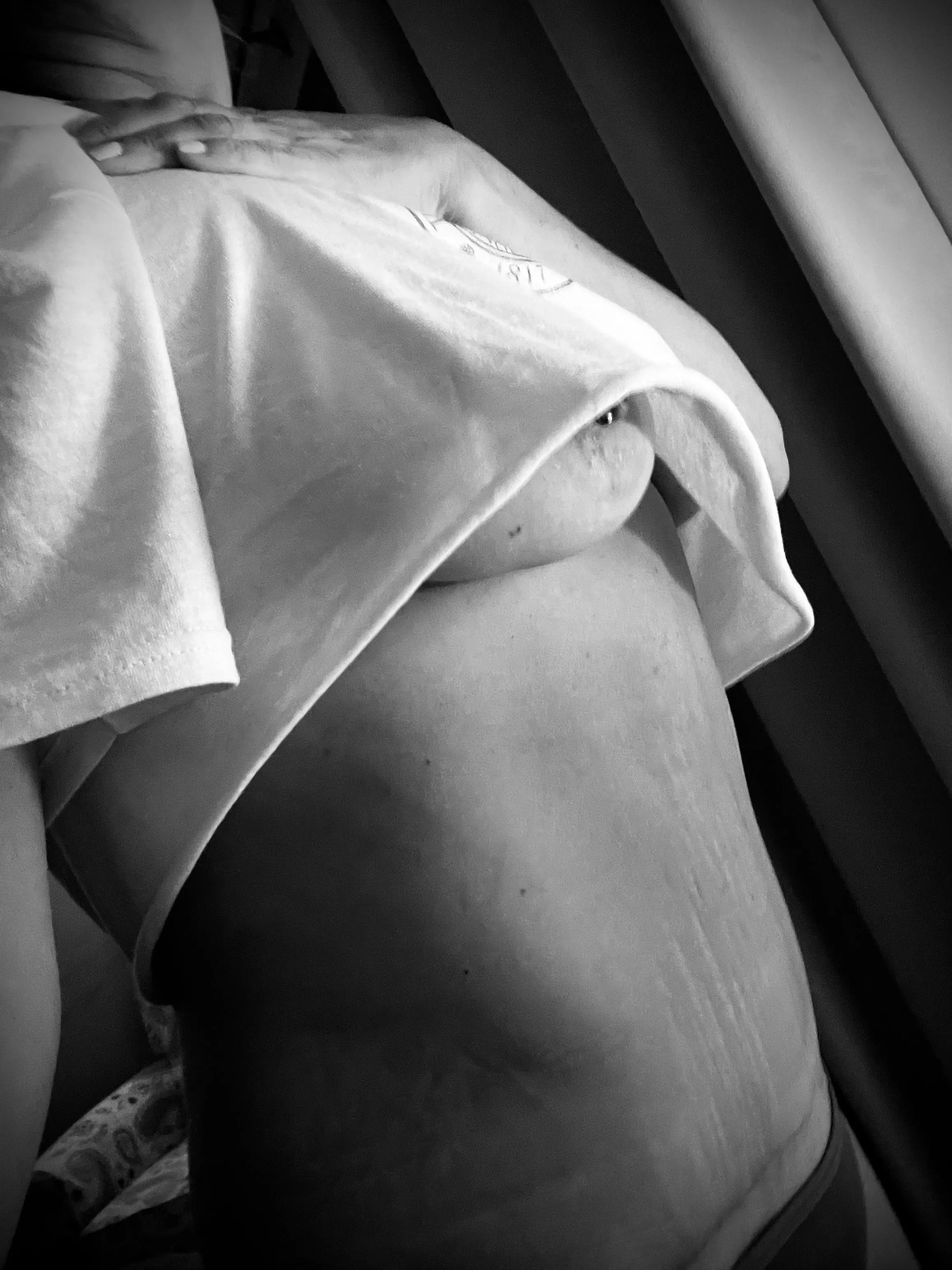 Nothing is comfier than an old cut up t-shirt of my husband’s