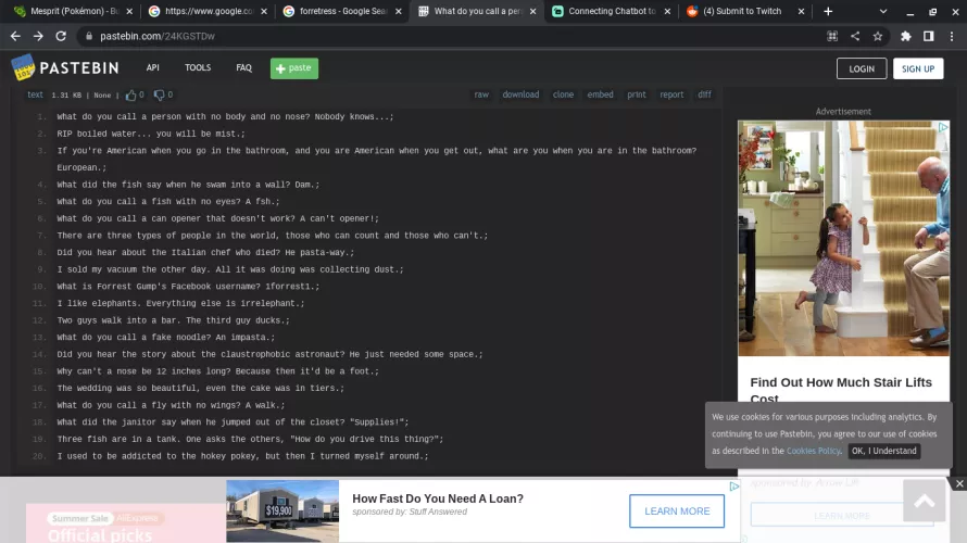 Im trying to make a joke command, but its coming up as Unexpected Identifier. The command is in the comments. Any ideas?