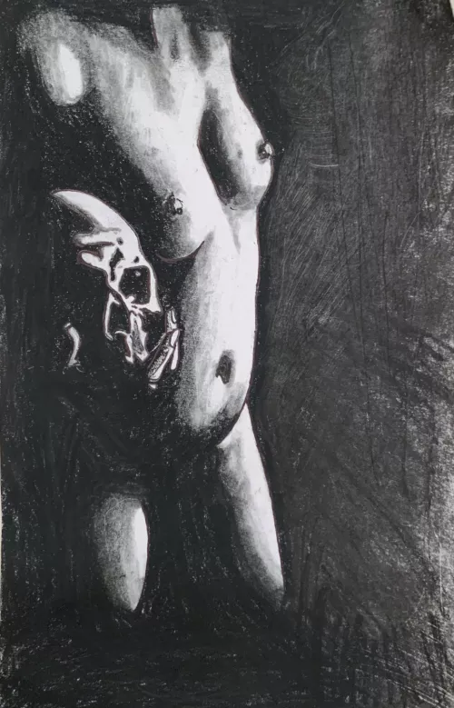 Finally finishing the charcoal rub, hands black, and her body glowing through…made me feel dirty.