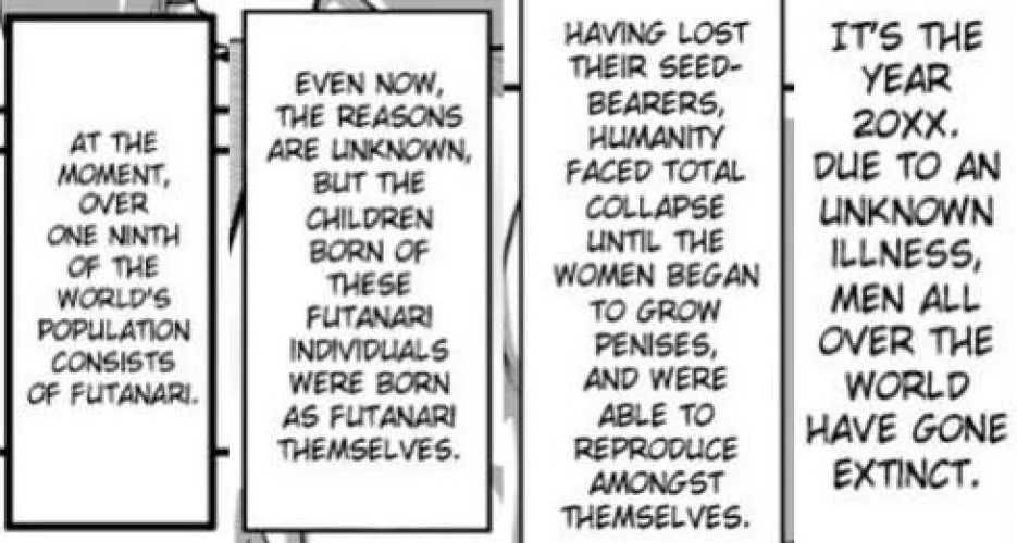 LF mono source: It's the year 20xx. due to an unknown illness, men all over the world have gone extinct.