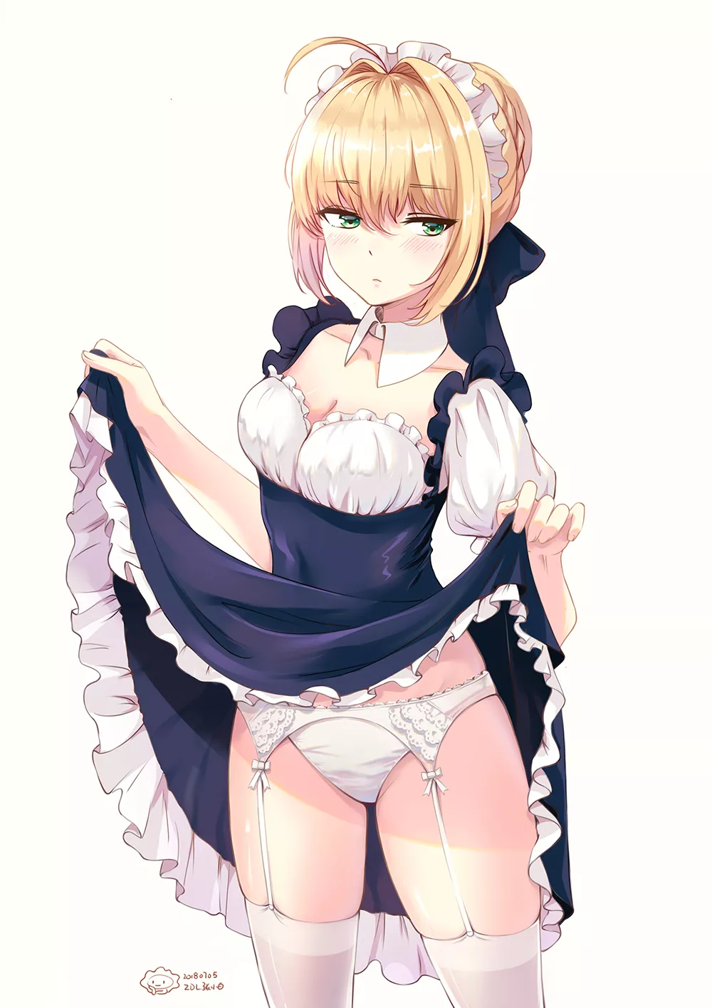 Nero Claudius as maid flashing her panties (by ZDL张小白)[Fate Series]