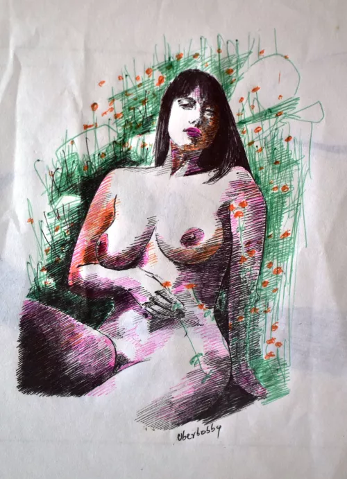 Attempted to sketch lillias with different color inks