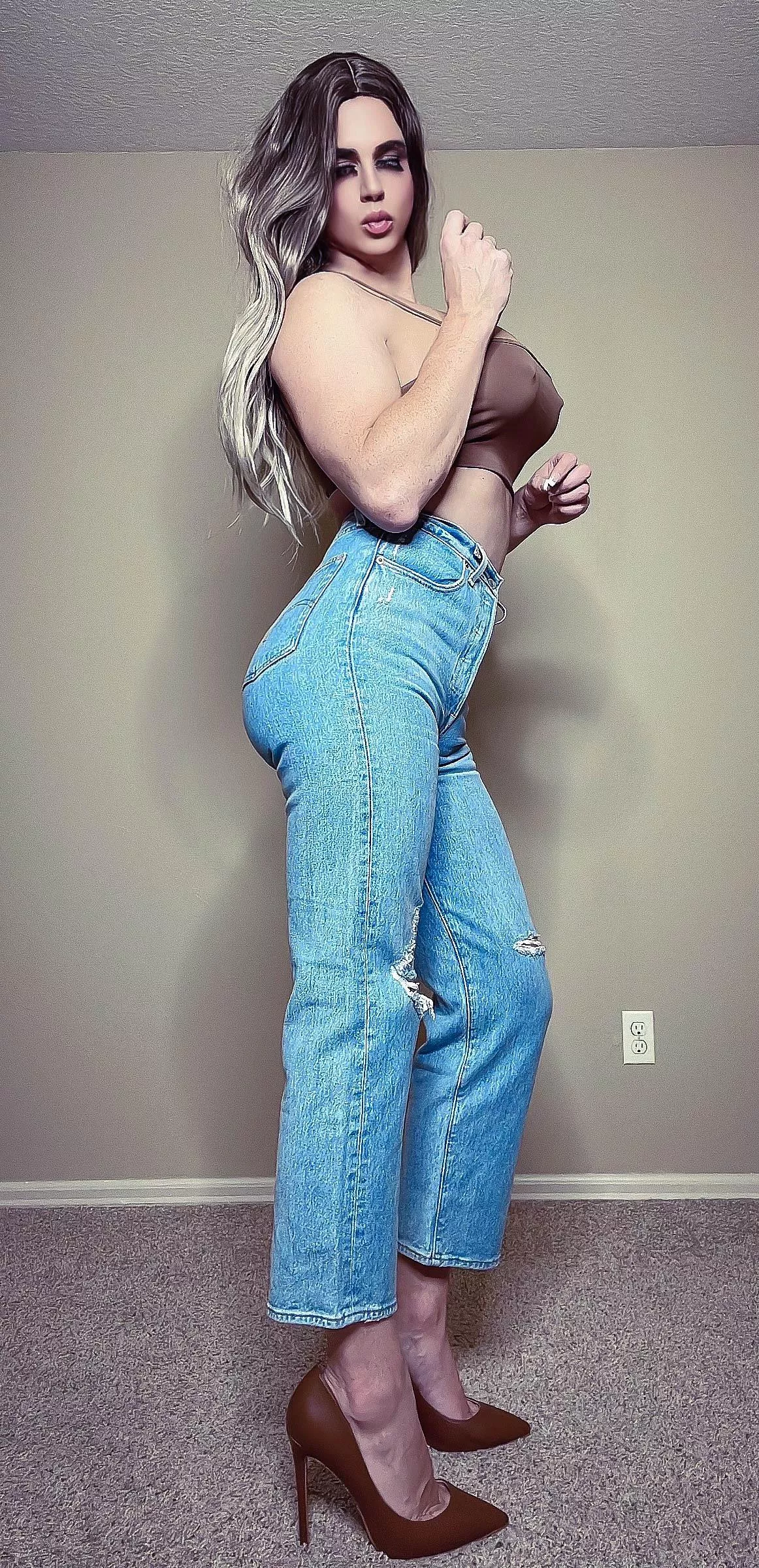 Didn’t realize that when I dressed up like this to go dancing I’d end up face down with these jeans pulled over my ass. 😬