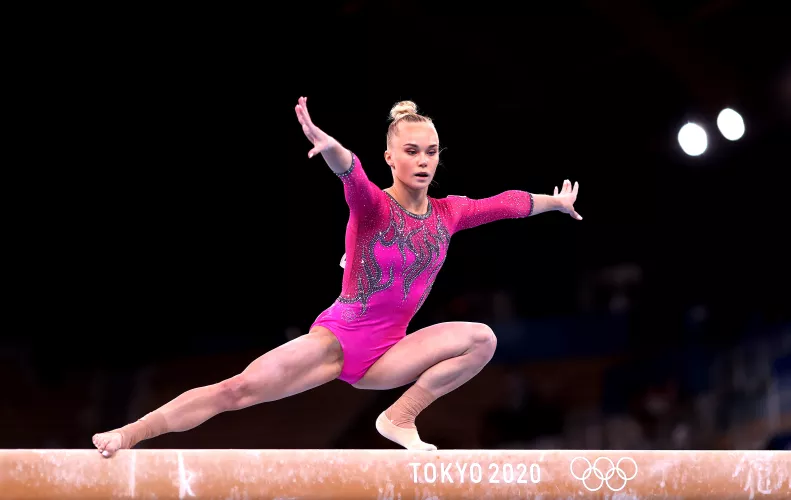 Russian artistic gymnast Angelina Melnikova on the balance beam