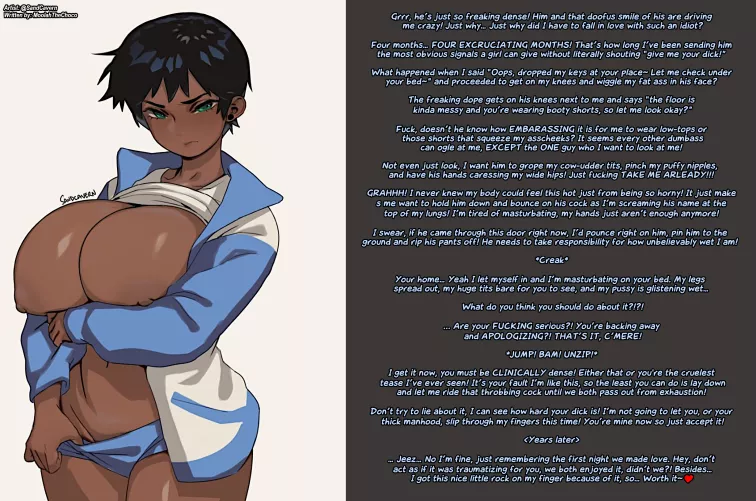 Horny girl is sick of how dense you are... Can you take a hint and take her already! [Romance] [Artist: @sandcavern]