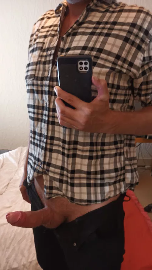 Letting my thick hard cock out after a long day