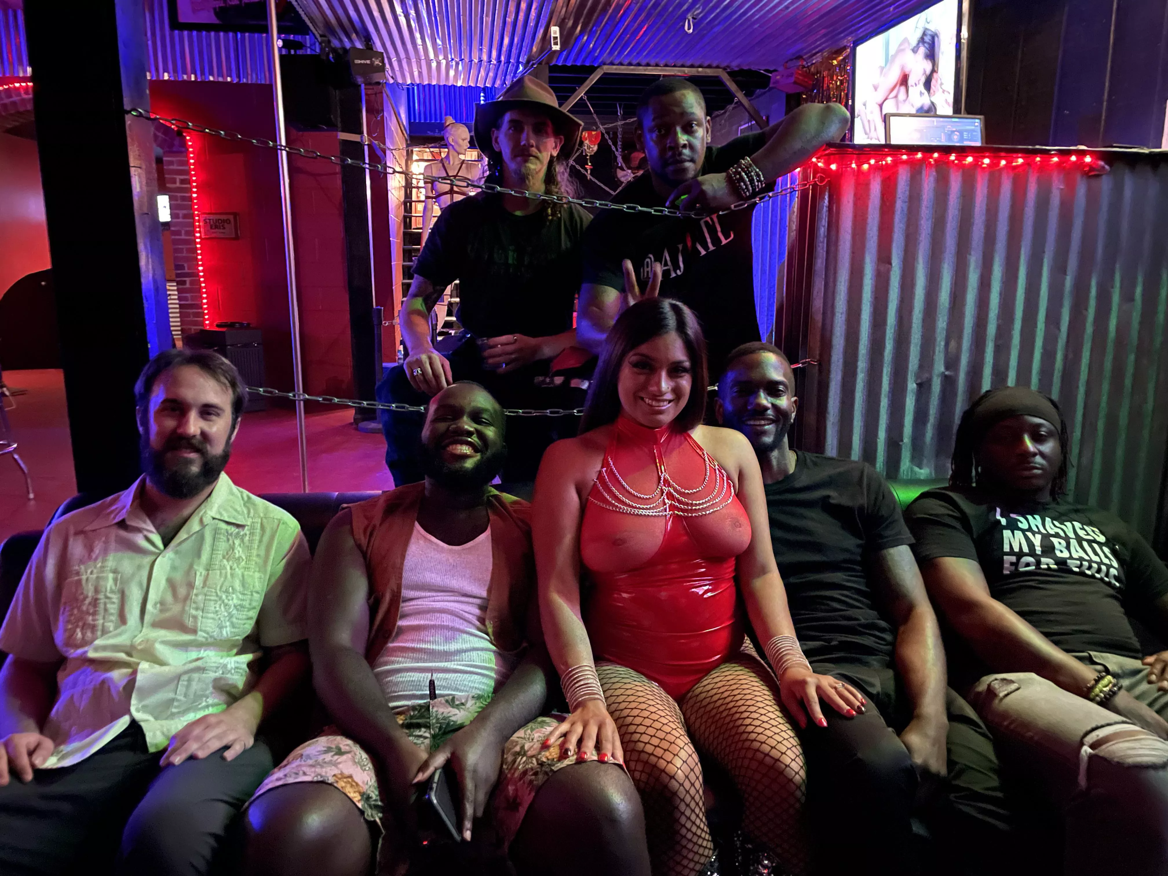 Smiling because I’m about to be gangbanged live on stage with a club full of spectators 😊