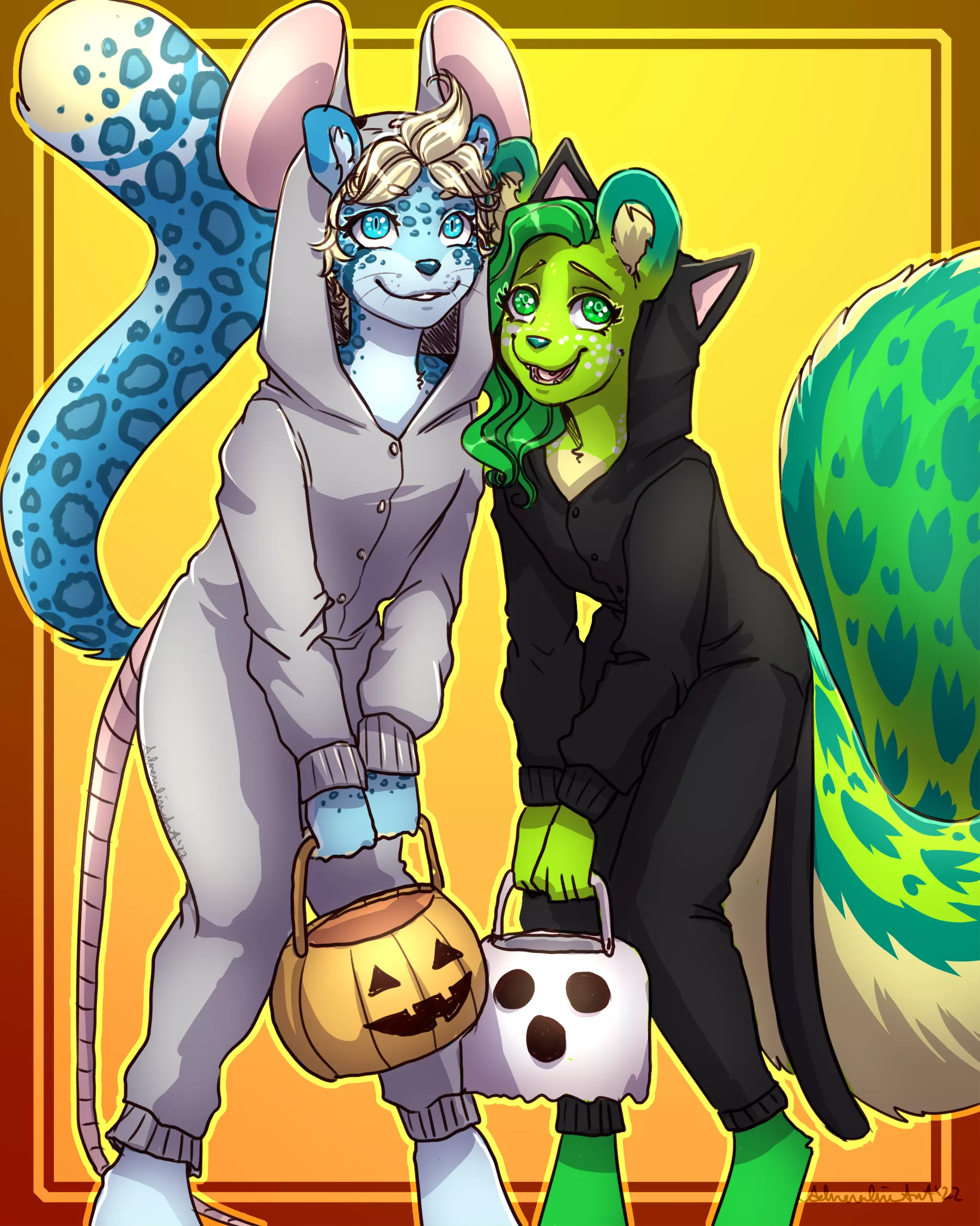 Trick or Treat! (art: adrenalineart @ FA) (characters: adrenalineart, kaorisorahoshi @ FA)