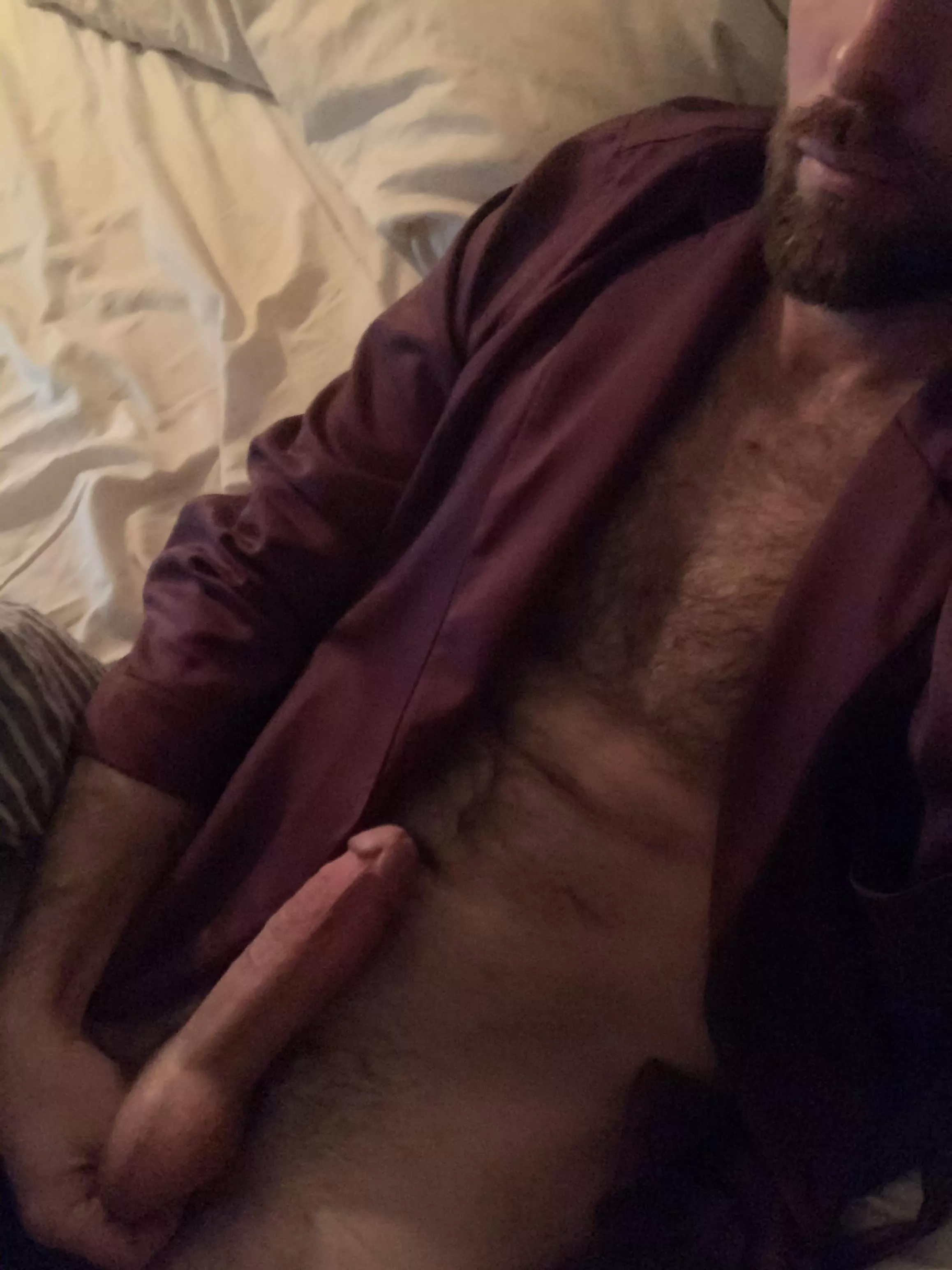 Beard, boner, silk robe.