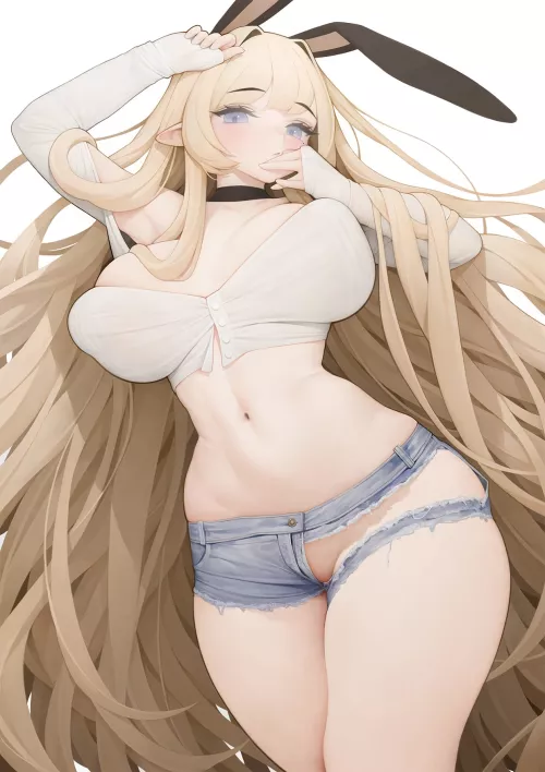 Thicc elf is pretty sexy in ripped jean shorts