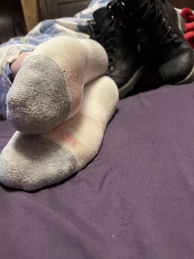 Day 2 of 7. Another 9 hours in these boots. You wanna sniff of these socks?