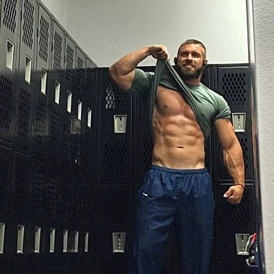 Showing his pec Showing his pec