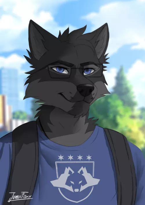 [Art by me] Just finished this black wolf Illustration! Guess his age 🍕 (I'm @JumiiFoxx on Twitter) also my commissions are open!!