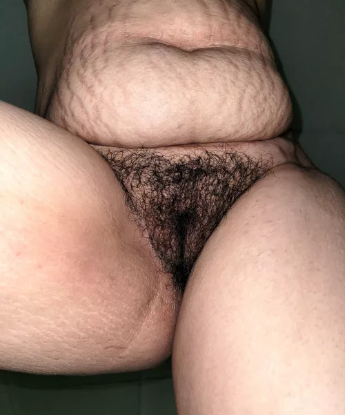 my thick bush between my thick thighs . do you like the view ?