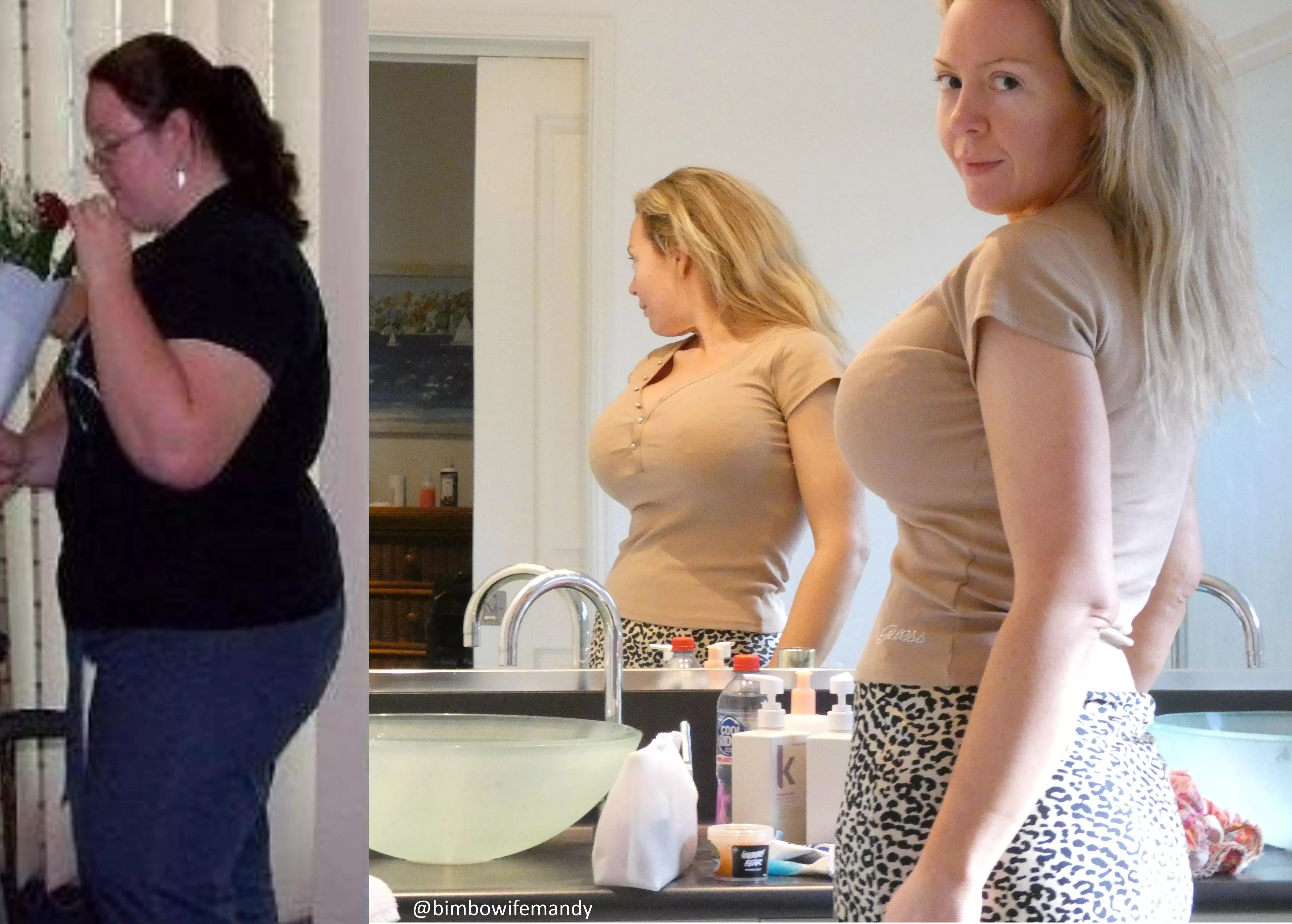 My (37F) bimbofication journey - Weight loss, 1650cc breast implants, lip fillers, etc - I think my body line is looking pretty good these days?