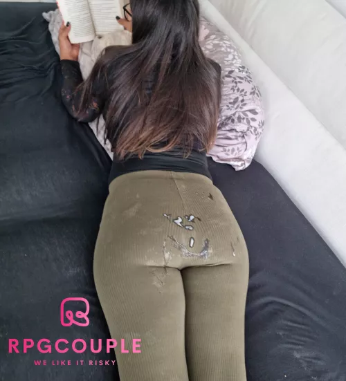A thick smiley cum face on my ass