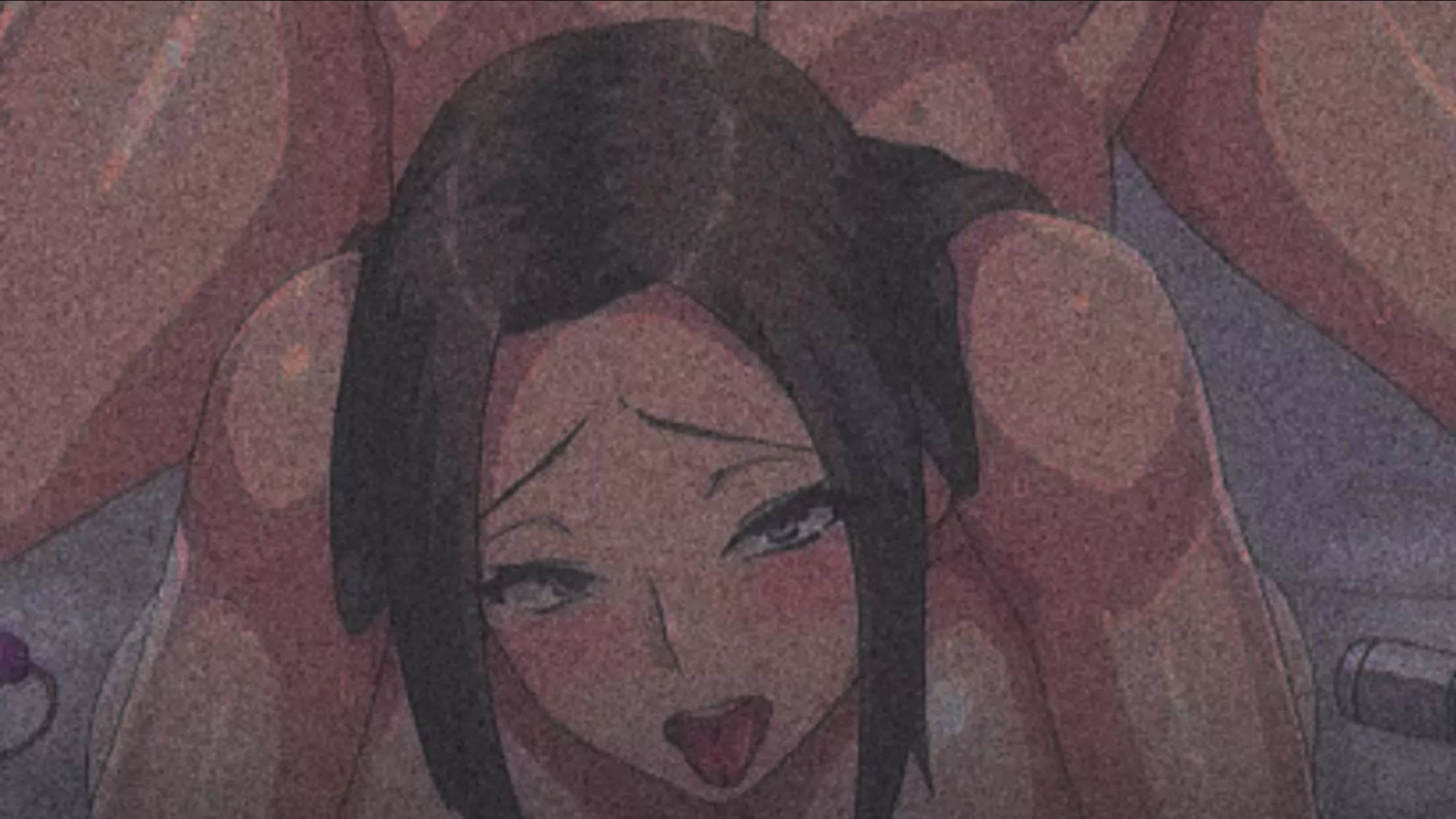 Color 1boy, 1girl, animation/animated gif, breast press, brown hair, dildo, doggystyle, egg vibrator, forehead, grey eyes, huge breasts, large breasts, long hair, looking at viewer, nude, on bed, open mouth, raised eyebrows, sex from behind, sex toy, sid