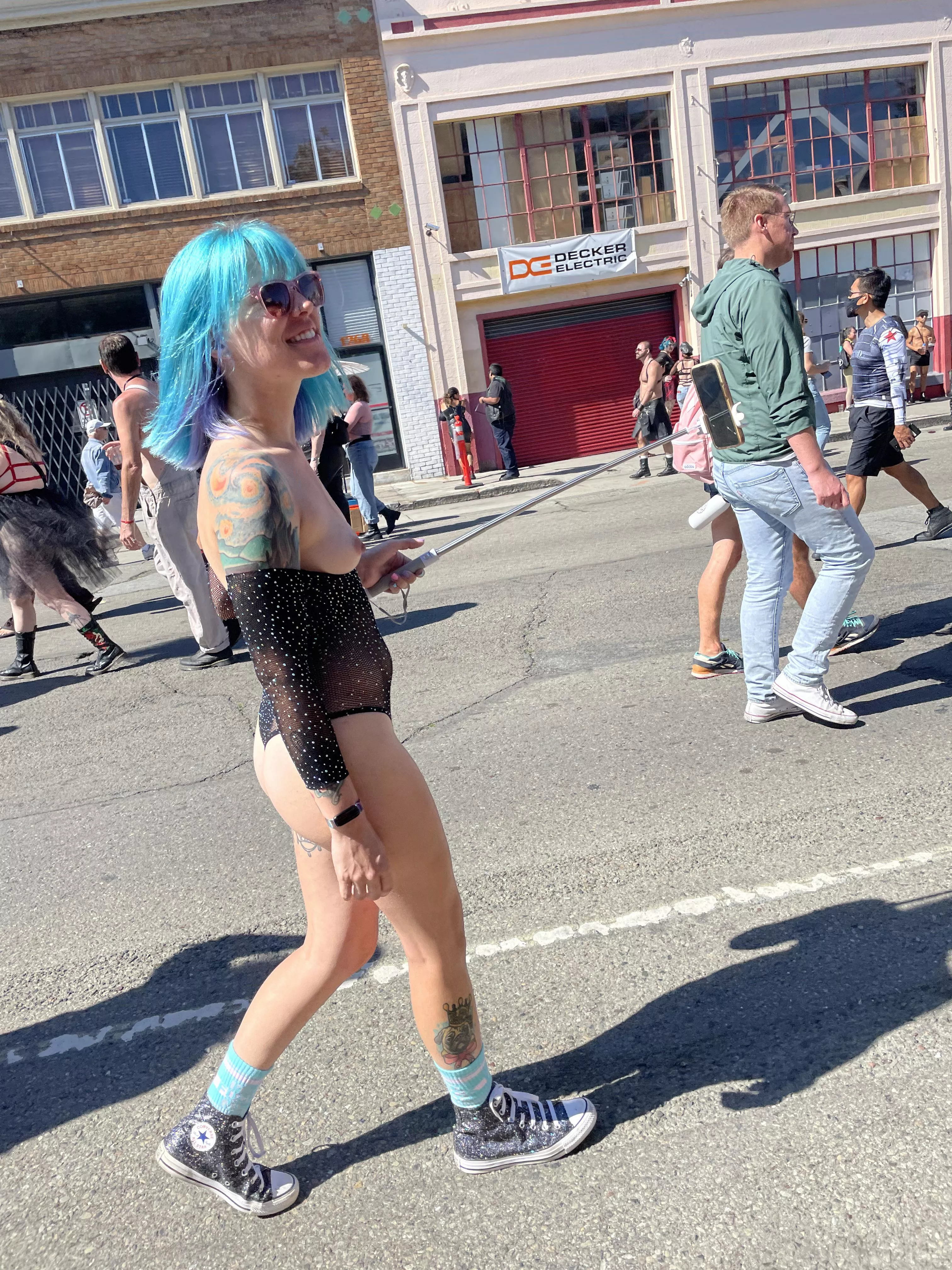 Walking the street festival with my tits out [f]