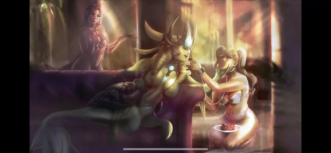 Cute girl gets forced to feed ruthless monster girl while chained beta girl in the back watches