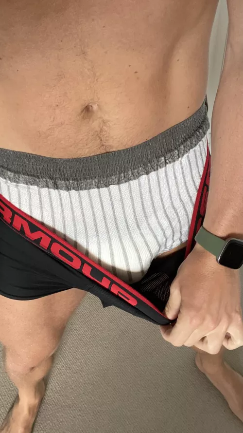 You’d almost never know I’m wet under my UA boxers 😜