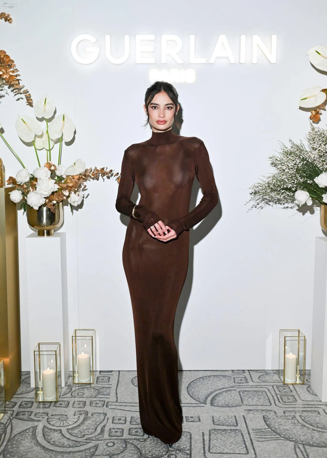 Kelsey Merritt Looks Hot in a Sheer Brown Dress at the Guerlain Opening in NYC (17 Photos)